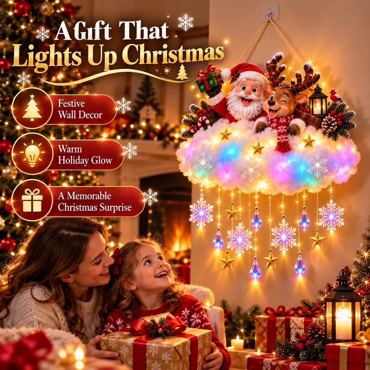✨🎄 Light-Up Christmas Cloud Hanging Decor – Santa & Winter Village Holiday Display