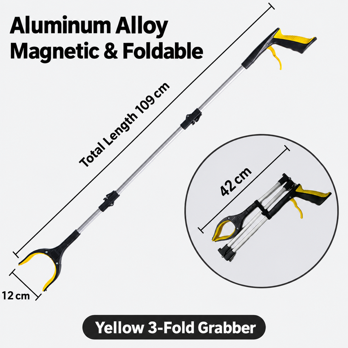 🔥 Foldable Grabber Reacher Tool – 83cm/109cm Long Reach Pickup Claw with Magnetic Tip