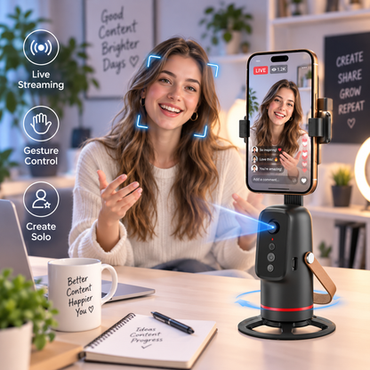 ✨Last Day 49% OFF📱360° Auto Face Tracking Phone Holder – Gesture Control Hands-Free Vlogging Stand