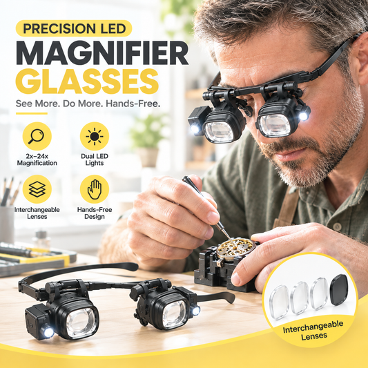 🔥🔬 Limited-Time Deal | LED Magnifier Glasses – 4 Magnification Levels & Dual LED