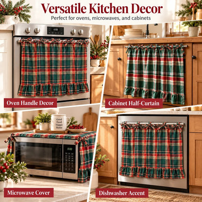 Festive Plaid Polyester-Cotton Oven Skirt Kitchen Decoration Short Curtain