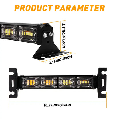 🚨 48-LED Amber & White Windshield Warning Light Bar – 26 Flash Modes