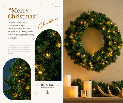 🎄 Pre-Lit Evergreen Christmas Wreath – Warm White LED Holiday Door Decor