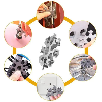 18-in-1 Snowflake Multi-Tool Keychain — EDC Wrench, Screwdriver & Bottle Opener