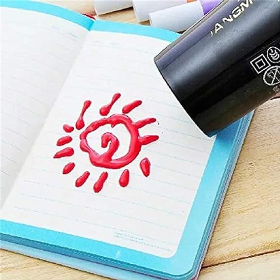 Red puffy pen drawing warmed with a hair dryer