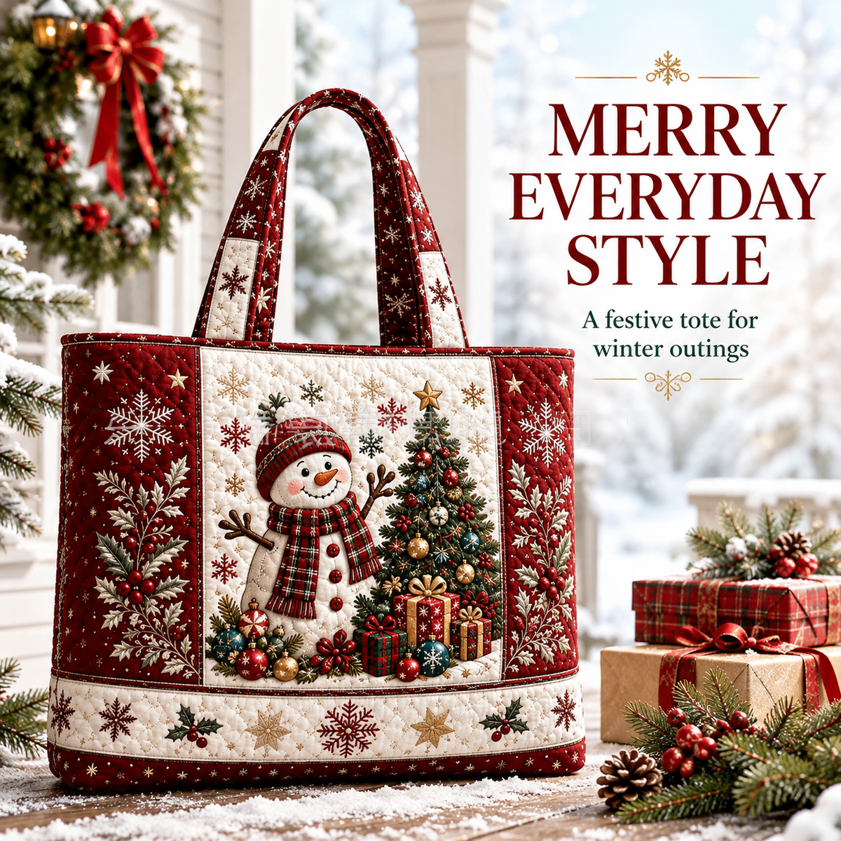 ⚡ LIMITED TIME: 50% OFF 🎄 Quilted Christmas Shoulder Tote Bag – Festive Holiday Shopping Bag 🎁
