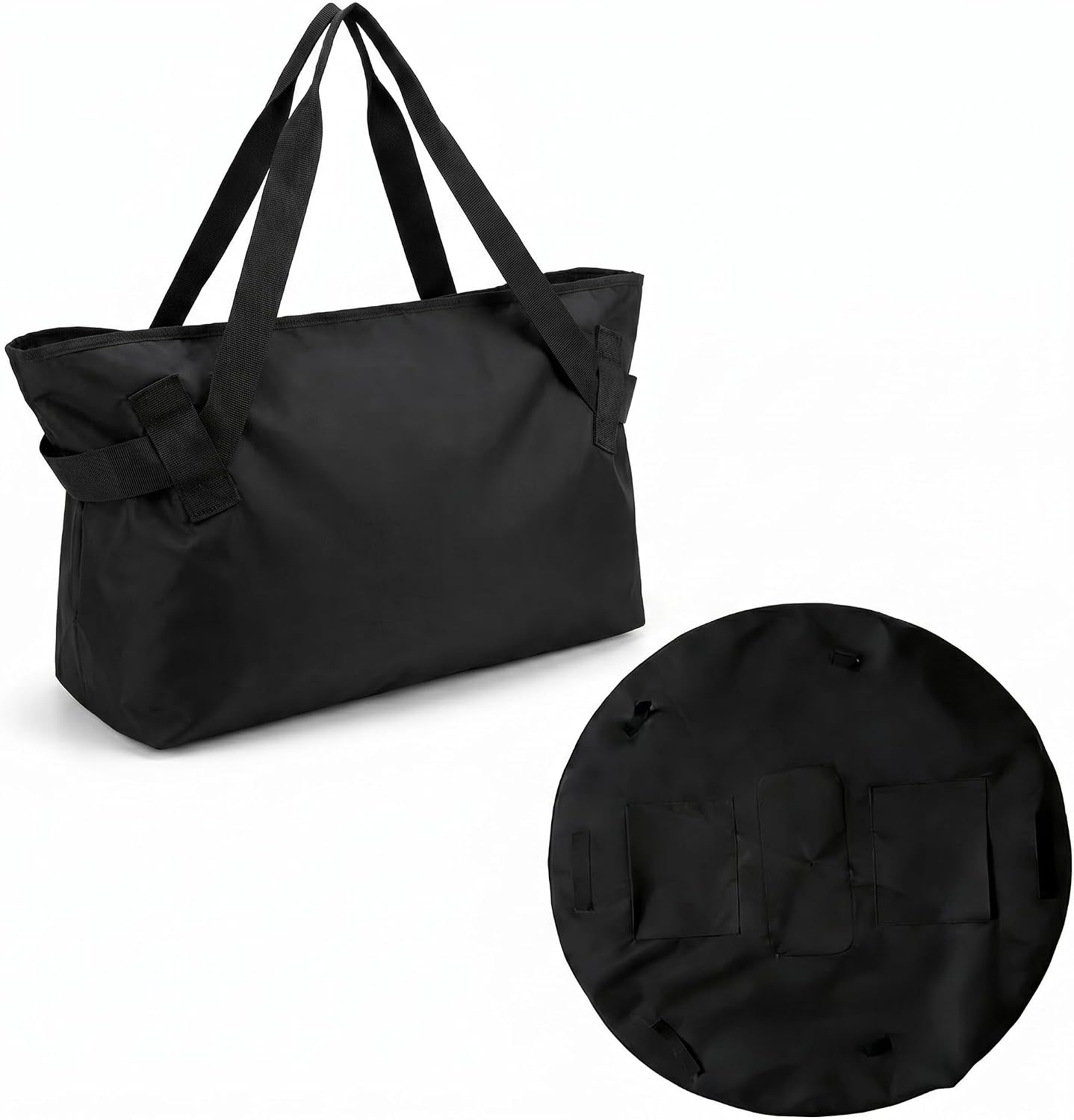 2-in-1 Convertible Tote Bag and Picnic Blanket, Water Resistant Oxford Fabric Reusable Pull-Strap Carryall