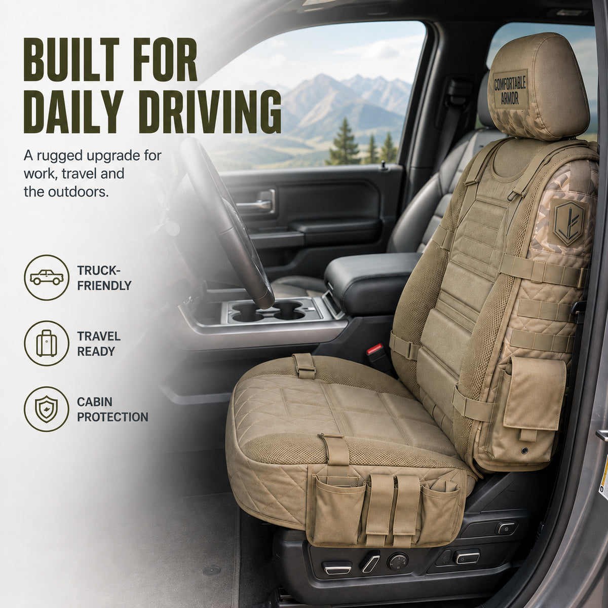 Tactical MOLLE Car Seat Cover Organizer – Rugged Protection & Smart Storage