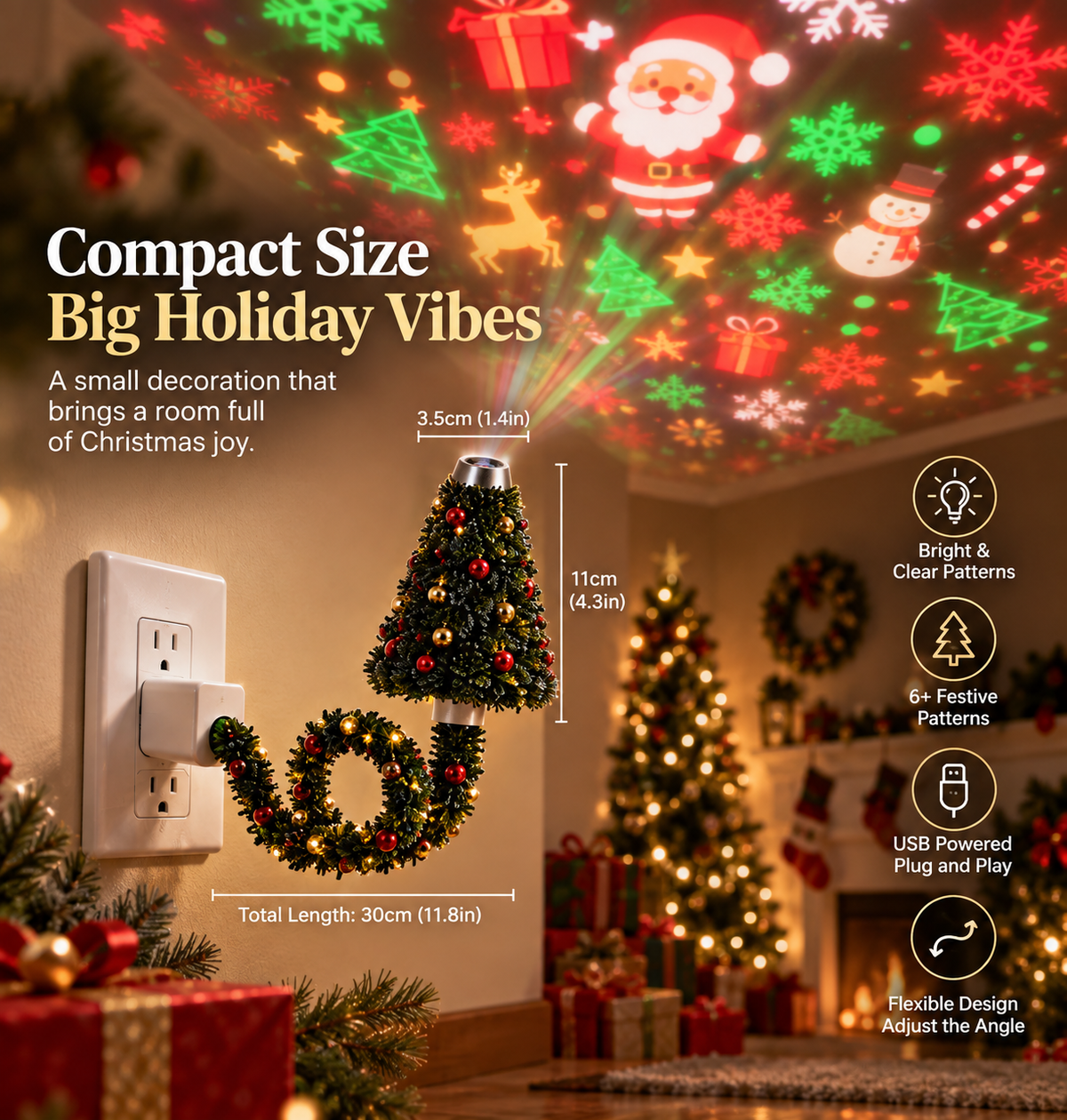 🎄 Plug In the Christmas Magic ✨ Mini Tree Projector Light with 6+ Festive Patterns