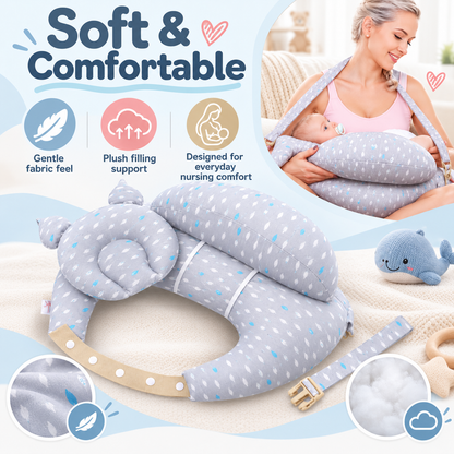 👶 Ergonomic Nursing Pillow 🍼 Hands-Free Feeding Cushion with Adjustable Strap & Baby Pillow