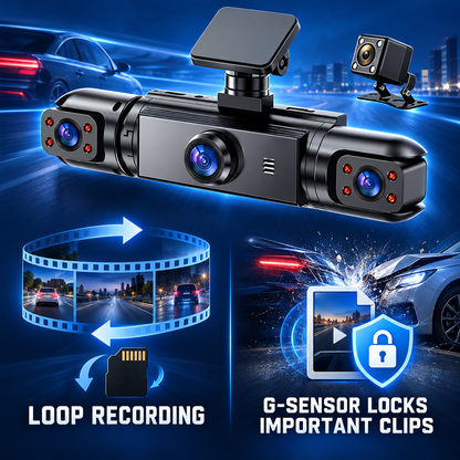 🚗 4-Lens 1080P Dash Cam — See Front, Left, Right & Rear in One Drive
