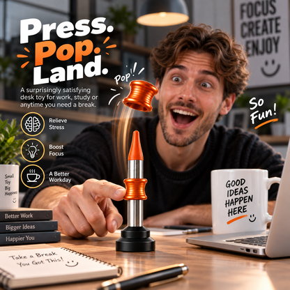 🎯 Pop & Land™ Kinetic Desk Toy | Press, Launch & Land Challenge