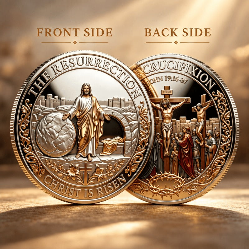 ✝️ Crucifixion & Resurrection 3D Challenge Coin – Double-Sided Christian Faith Keepsake