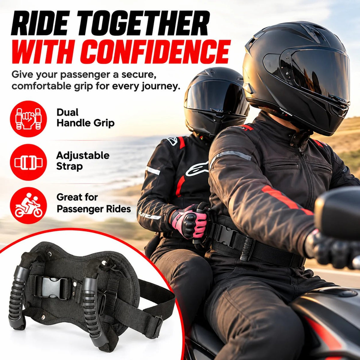 🏍️ Motorcycle Passenger Grab Handle Belt – A Steadier Grip for Every Ride
