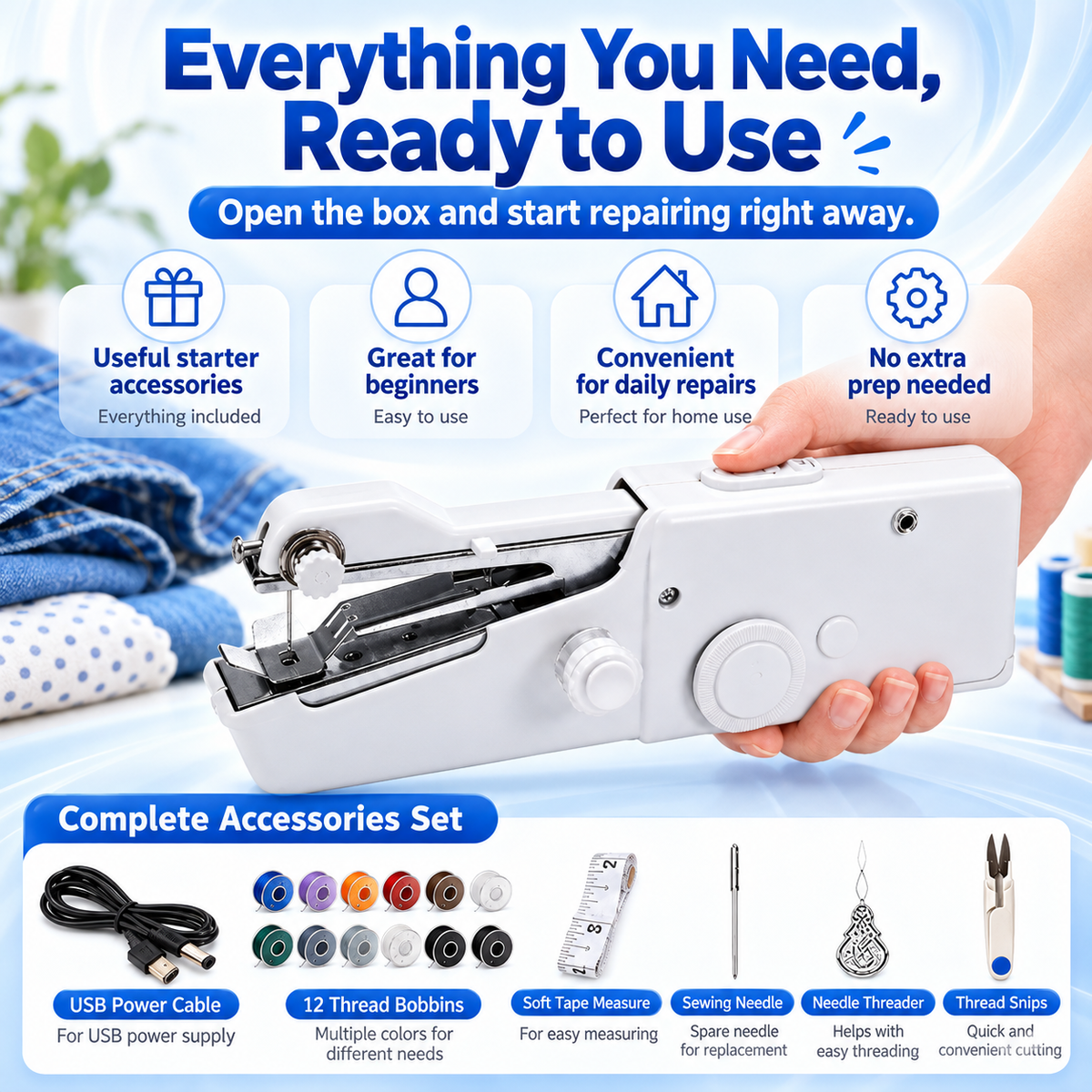 🧵✂Fix Loose Hems & Small Tears in Minutes — Handheld Sewing Machine