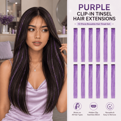 Clip-In Tinsel Hair Extensions – Colorful Iridescent Sparkle Hair Strands