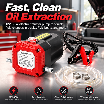 12V 80W Electric Oil Extractor Pump – Engine Oil & Gear Oil Transfer Kit with Hoses🔥