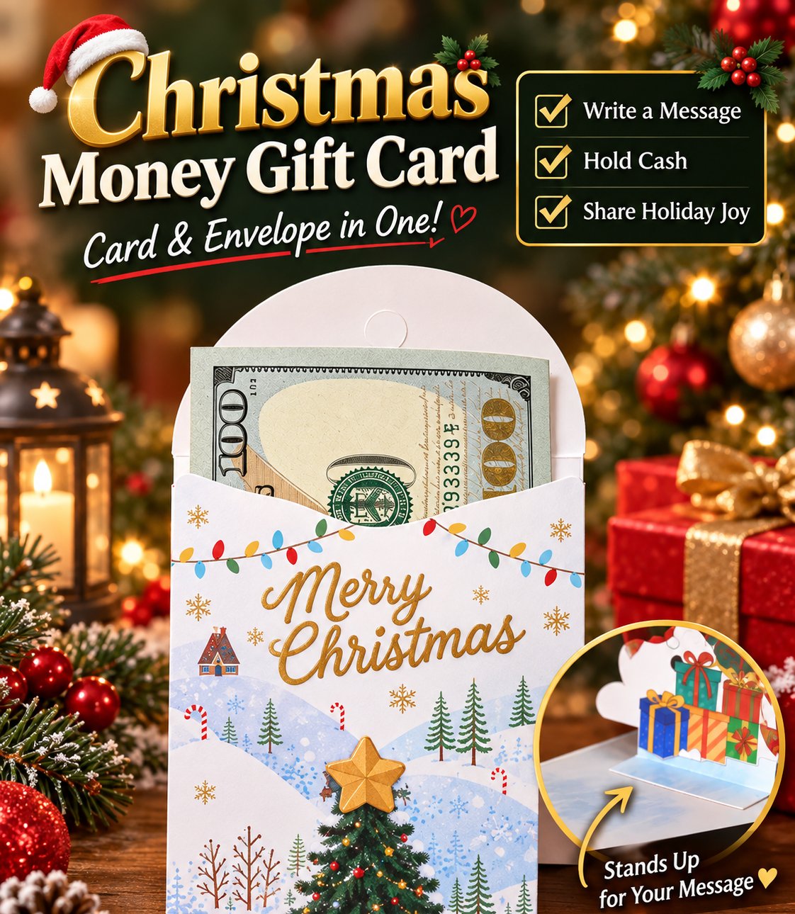 🎁3D Christmas Money Gift Card （Two types, ten-pack）