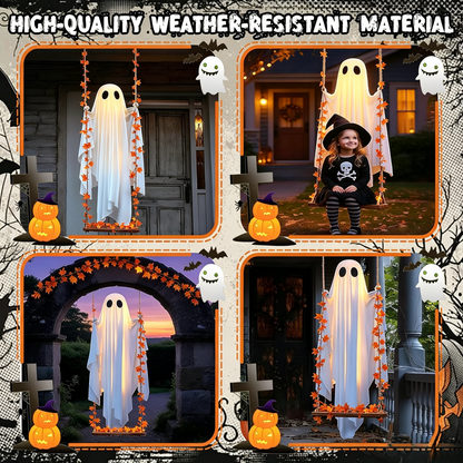 🎃 Limited Halloween Sale 👻✨LED Hanging Ghost Swing Decoration, 5FT Remote Controlled Halloween Outdoor Hanging Decor