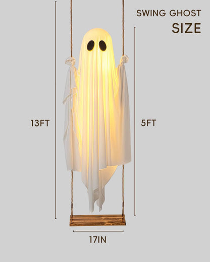 🎃FLASH SALE 55% OFF👻 5FT Light-Up Swinging Ghost⚡Bring Your Porch to Life