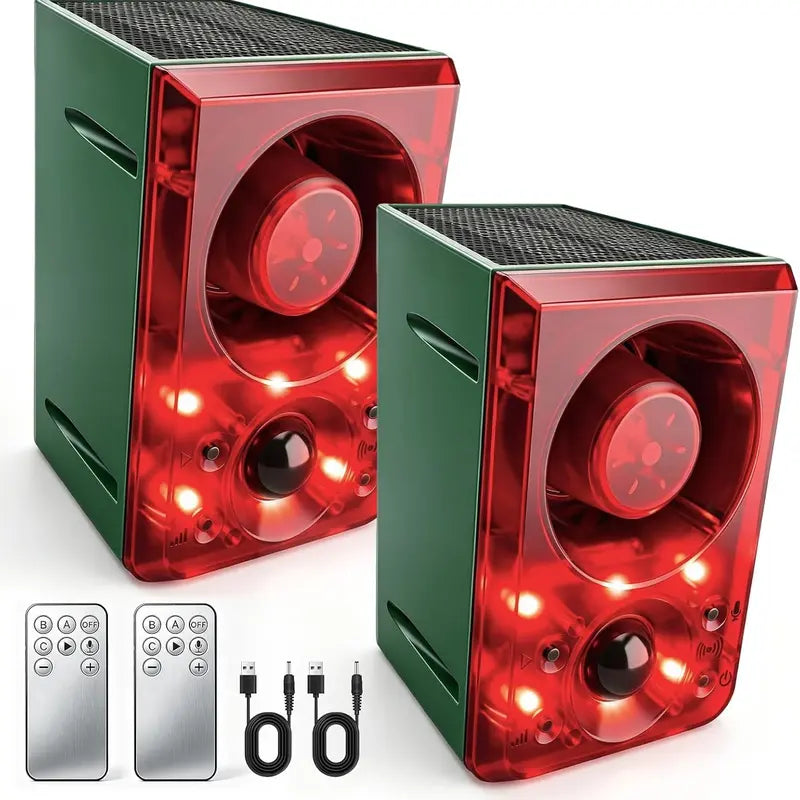 🦝 Solar Motion-Activated Animal Deterrent Alarm – Custom Sound & Flashing Light