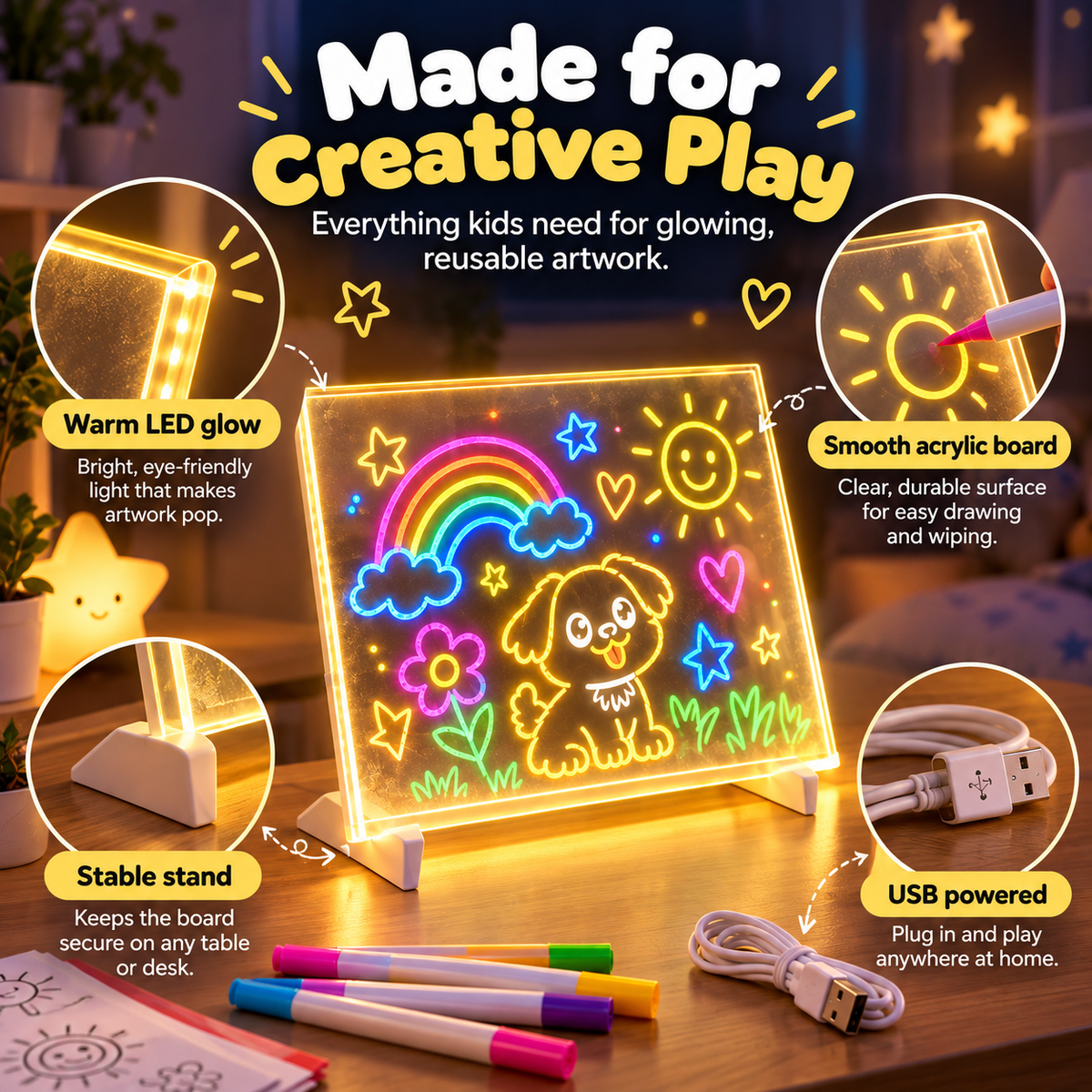 🎨Magic Drawing Board for Kids – 🌈Draw, Glow & Erase🎁 Fun Create Gift for Boys &Girls