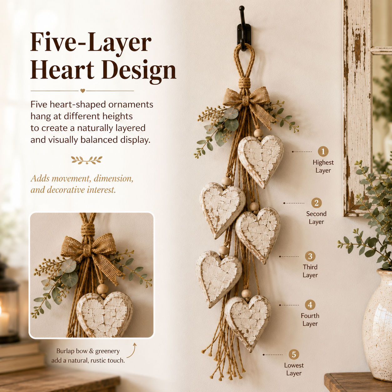 🤎 Hanging Heart Wall Decor-Bring Rustic Warmth Into Your Home