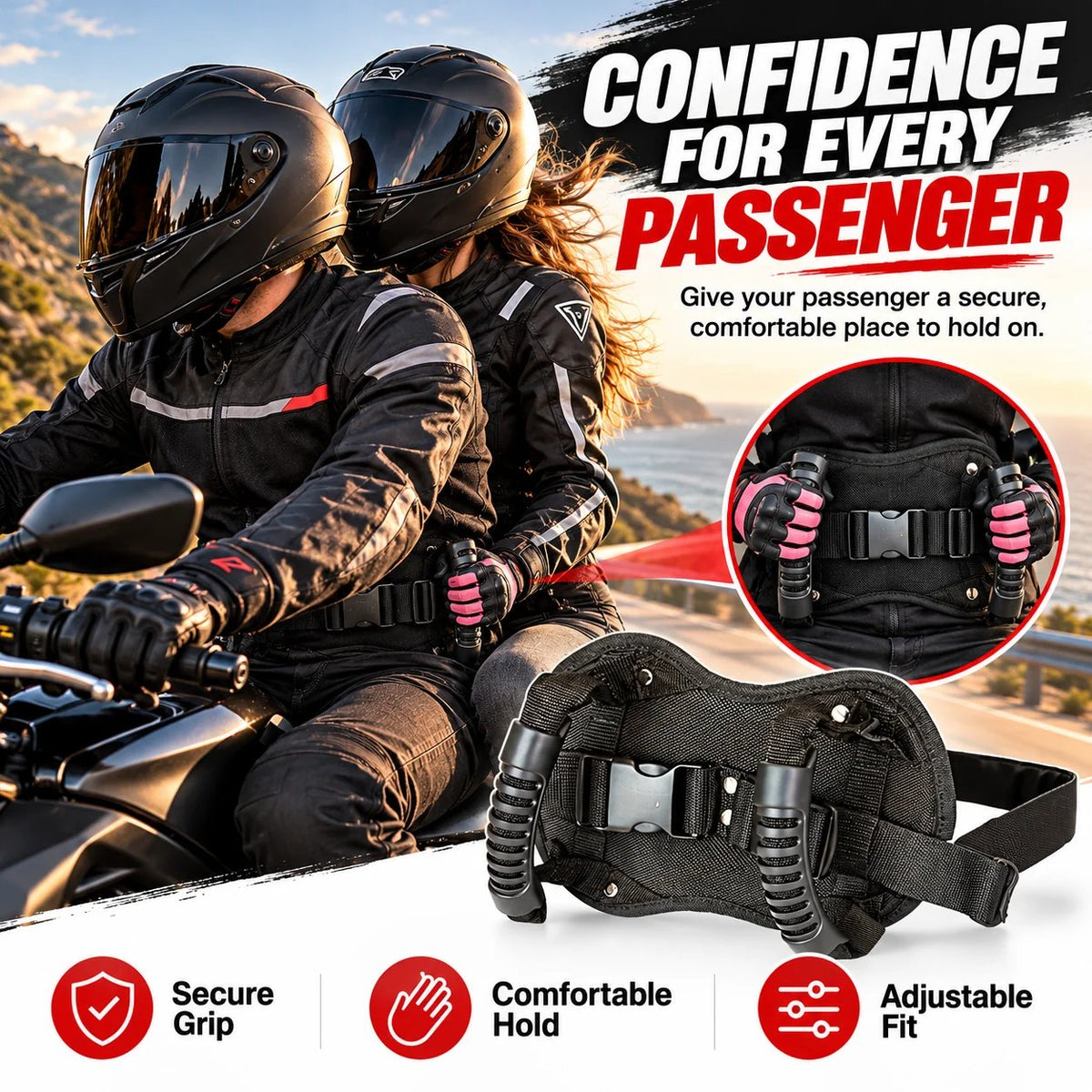 🏍️ Motorcycle Passenger Grab Handle Belt – A Steadier Grip for Every Ride