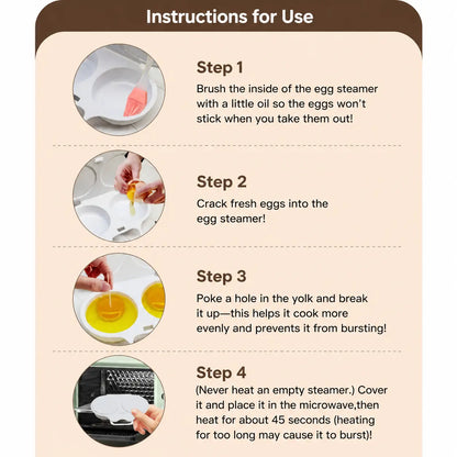 Easy to Clean Microwave Egg Steamer Mold BPA‑Free,Food‑Grade Plastic PP Material - Non-Stick,2 Cup Round Egg Maker