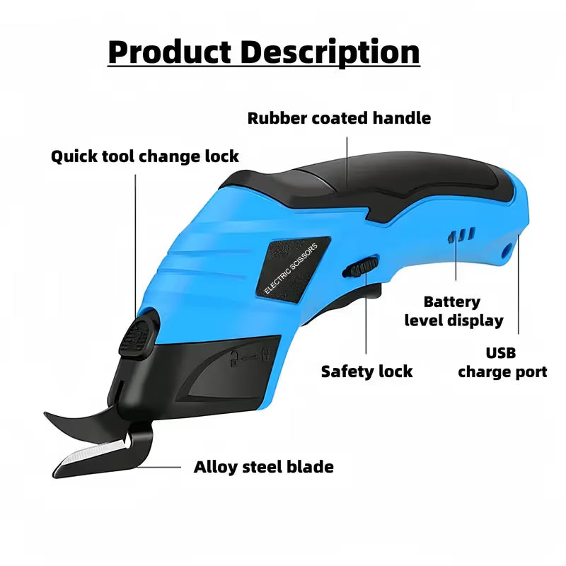 Cordless Electric Scissors, 2 Alloy Steel Blades Fabric & Cardboard Cutter for Sewing, Craft, Carpet
