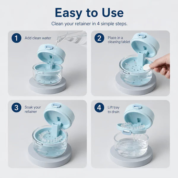 🔥3-in-1 Leak-Proof Retainer Cleaning Case with Mirror, Drain Tray & Travel Storage