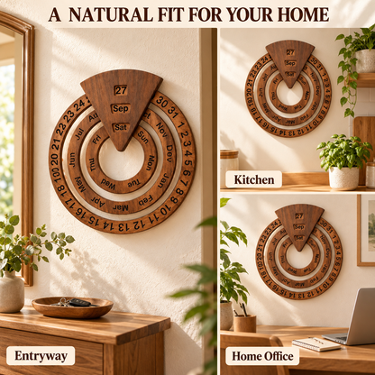 🌿 Wooden Perpetual Wall Calendar – Rotating Date, Month & Day | Timeless Home Decor 📅