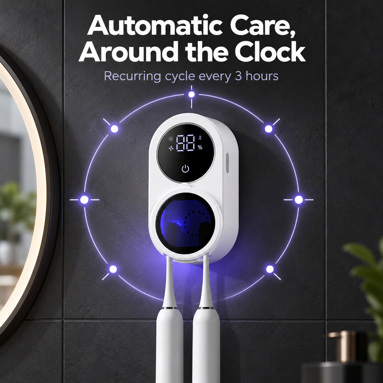 Automatic recurring toothbrush care cycle throughout the day