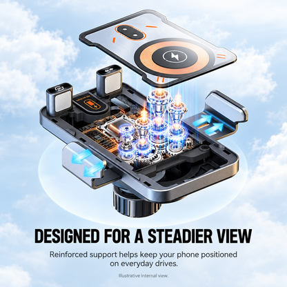 ⚡Smart 2-in-1 Car Phone Mount – 15W Wireless Charging & Auto-Rotating Grip