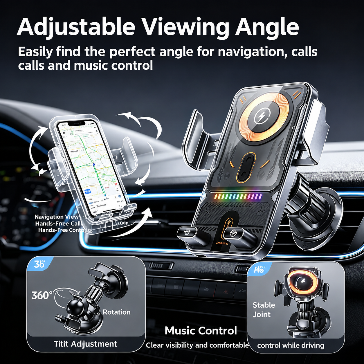 Auto-Clamping Car Wireless Charger, 15W Qi Fast Charging