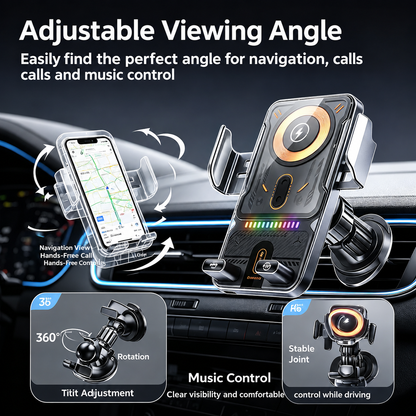 Auto-Clamping Car Wireless Charger, 15W Qi Fast Charging