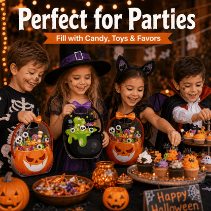 20-Pack Pumpkin Halloween Treat Bags – Resealable Clear Party Favour Bags with Handles