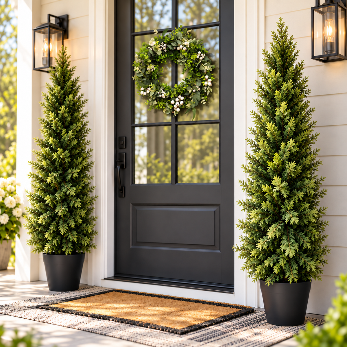🌿 Realistic Faux Cypress Tree – A Beautiful Entrance, No Watering Needed