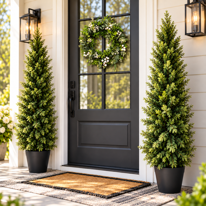 🌿 Realistic Faux Cypress Tree – A Beautiful Entrance, No Watering Needed