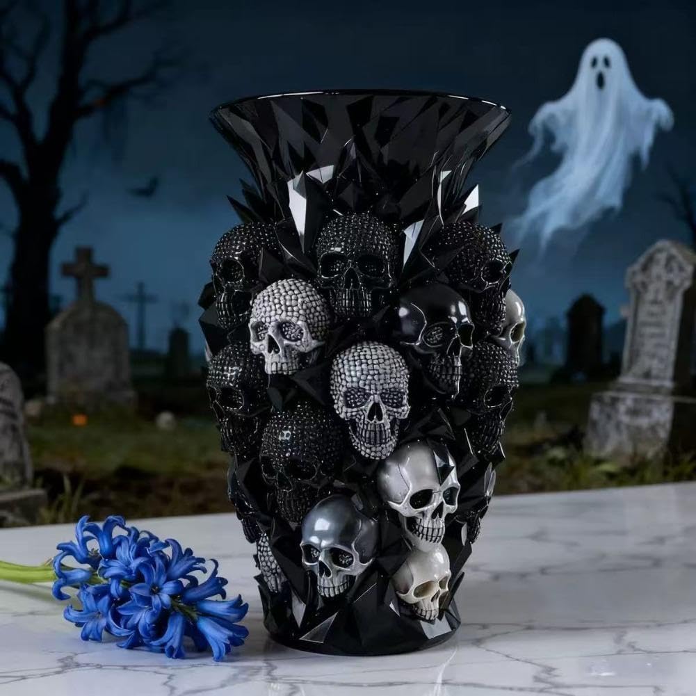💎💀Gothic Skull & Crow Resin Vase- Dark Decor Vase