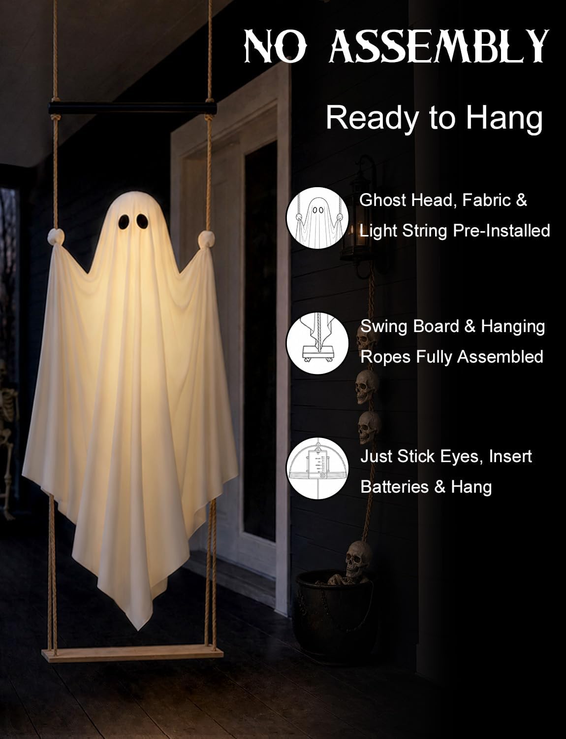 Halloween Decorations Outdoor 5FT Pre-Assembled Hanging Swing Ghost