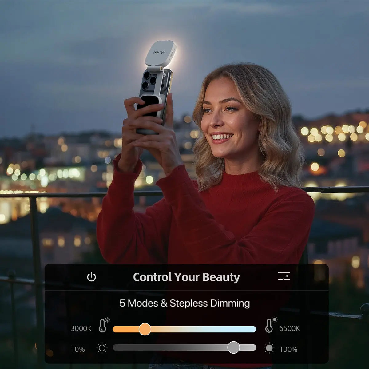 Magnetic Light, MagSafe Selfie Light with Mirror, CRI97+ Rechargeable LED, 3 Color Temperatures, Metal Ring