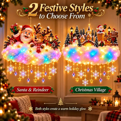 ✨🎄 Light-Up Christmas Cloud Hanging Decor – Santa & Winter Village Holiday Display