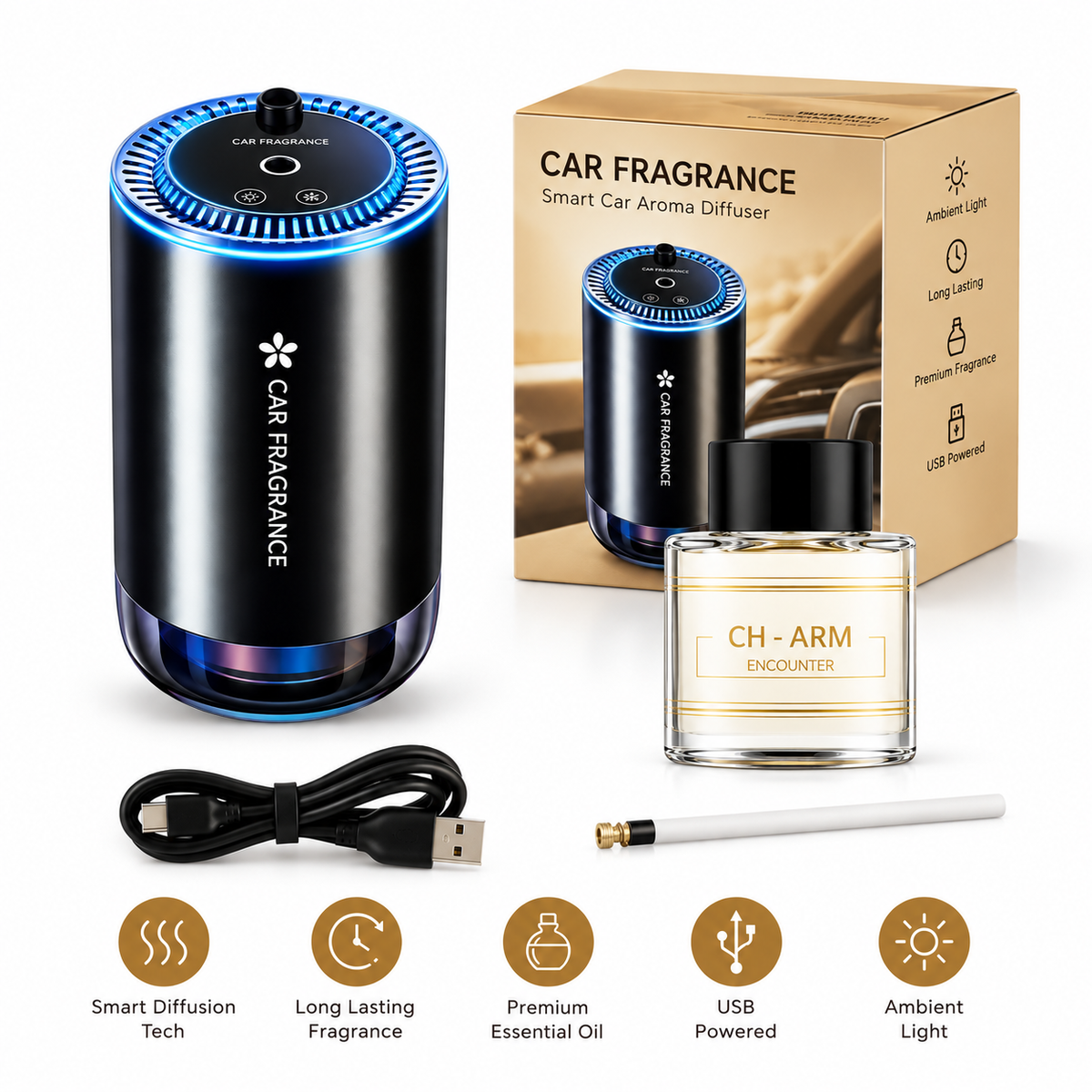 ✨ Smart Car Diffuser with RGB Ambient Light & Star Projector