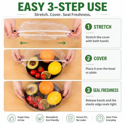 🍽️ 100PCS Disposable Stretch Food Covers - Elastic Bowl & Plate Sealers 🍏