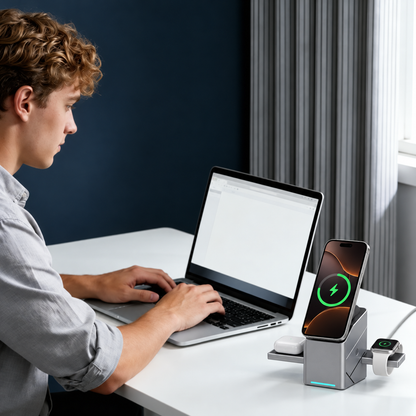 3-in-1 Magnetic Wireless Charging Station – 25W Fast Charging & Rotating Stand
