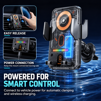 ⚡Smart 2-in-1 Car Phone Mount – 15W Wireless Charging & Auto-Rotating Grip