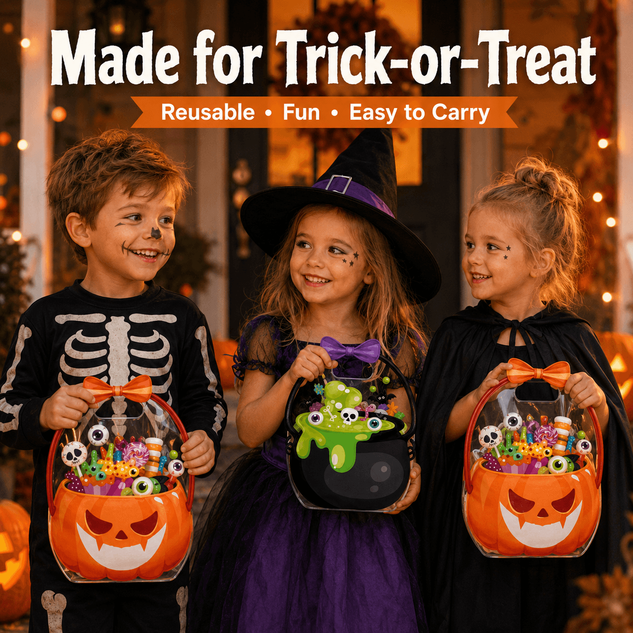 20-Pack Pumpkin Halloween Treat Bags – Resealable Clear Party Favour Bags with Handles