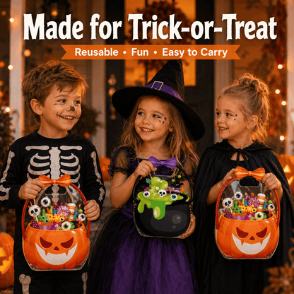 20-Pack Pumpkin Halloween Treat Bags – Resealable Clear Party Favour Bags with Handles