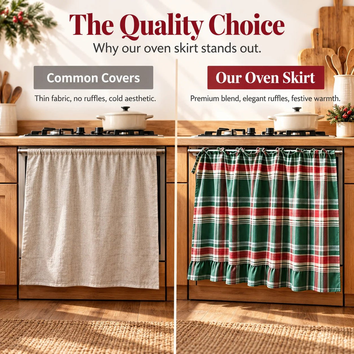 Festive Plaid Polyester-Cotton Oven Skirt Kitchen Decoration Short Curtain